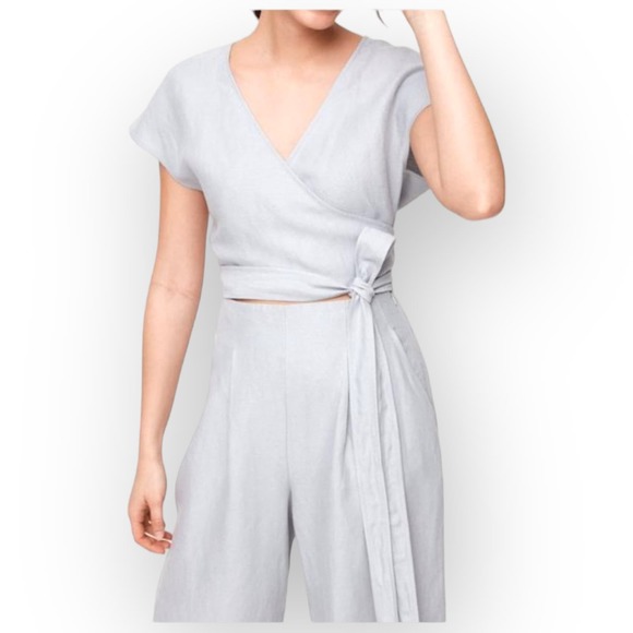 Aritzia Wilfred Brax Jumpsuit White Wide-leg Wrap Top Jumpsuit Size 0 - Picture 5 of 8